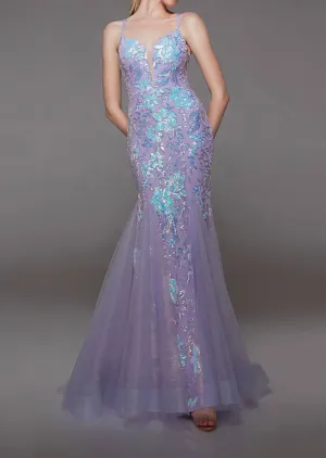 Alyce Paris - Floral Tulle Mermaid Prom Dress