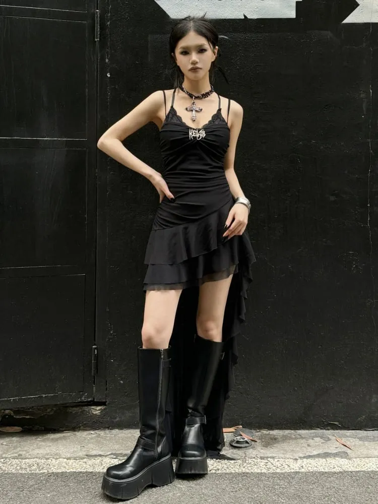 Black Punk Rock Summer Spaghetti Straps Dress