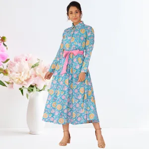Bow Dress | Block Print | Handcrafted | Day Wear | Teal And Pink