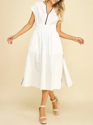 Color Block V-Neck Midi Dress