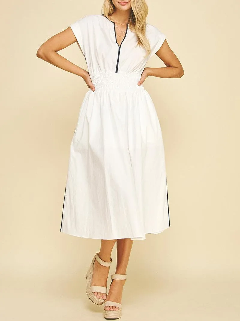 Color Block V-Neck Midi Dress