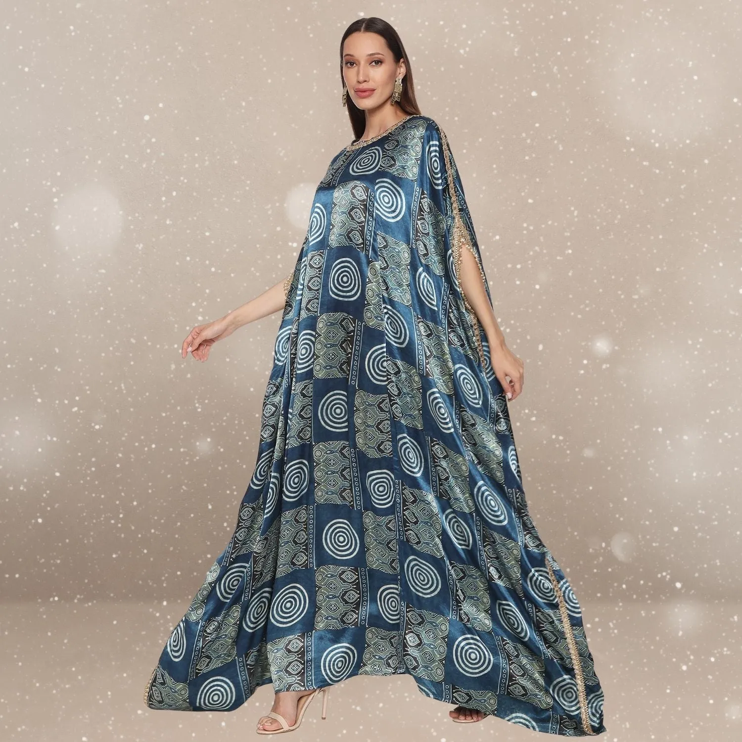 Dhriti Ajrakh Modal Kaftan | Hand-Block Print | Celestial Chic | Indigo Blue