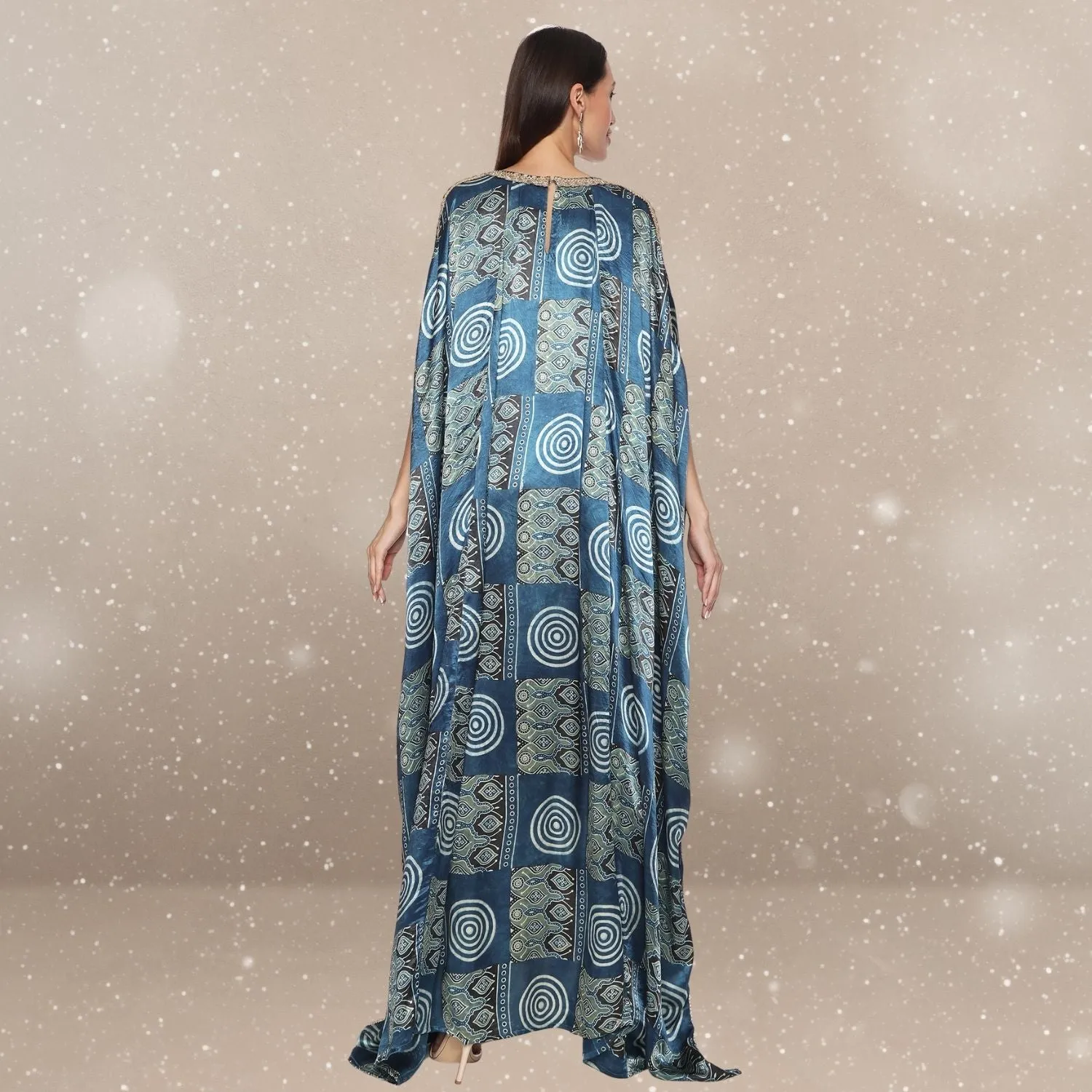 Dhriti Ajrakh Modal Kaftan | Hand-Block Print | Celestial Chic | Indigo Blue