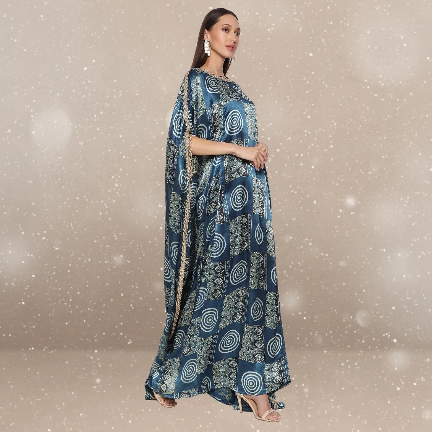 Dhriti Ajrakh Modal Kaftan | Hand-Block Print | Celestial Chic | Indigo Blue