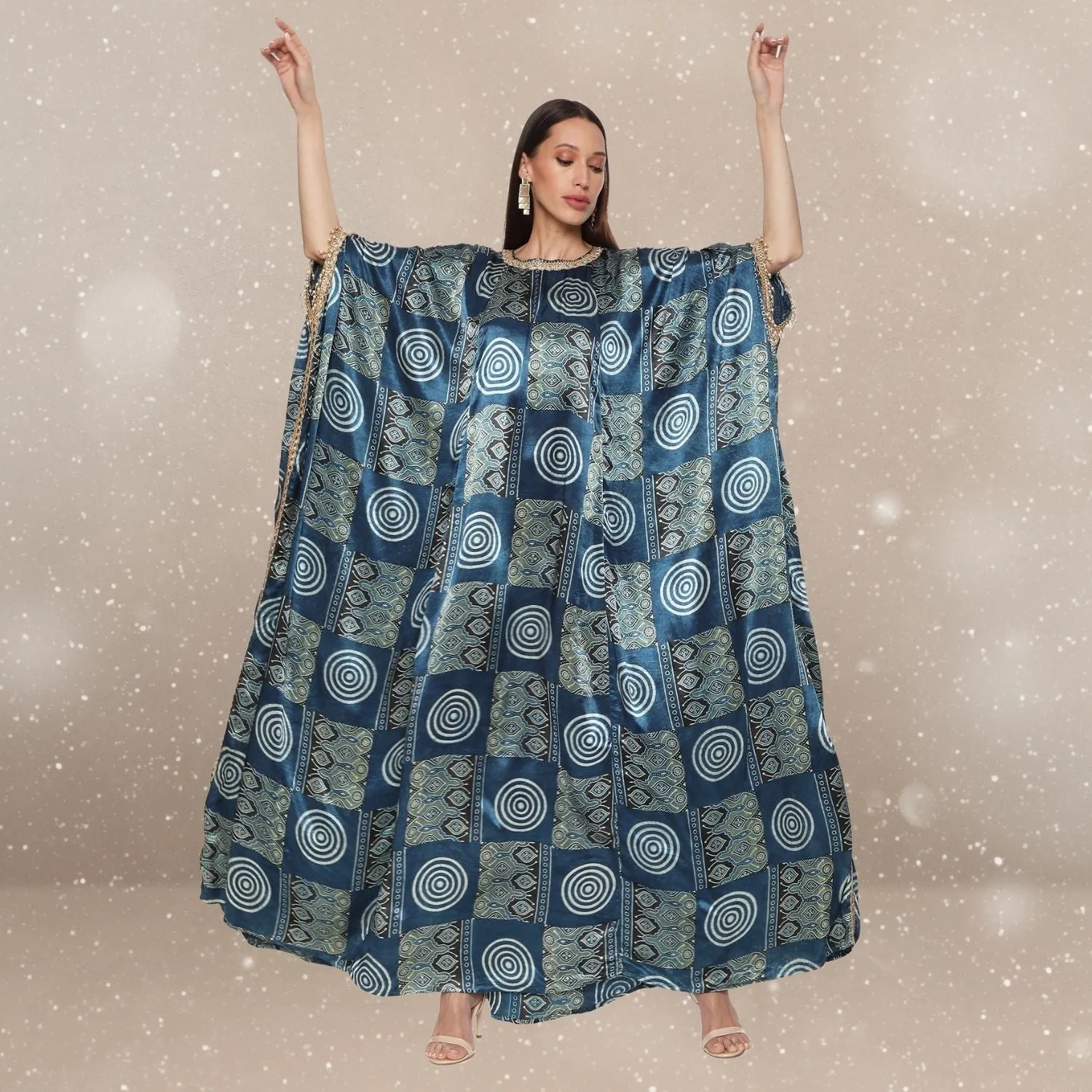 Dhriti Ajrakh Modal Kaftan | Hand-Block Print | Celestial Chic | Indigo Blue