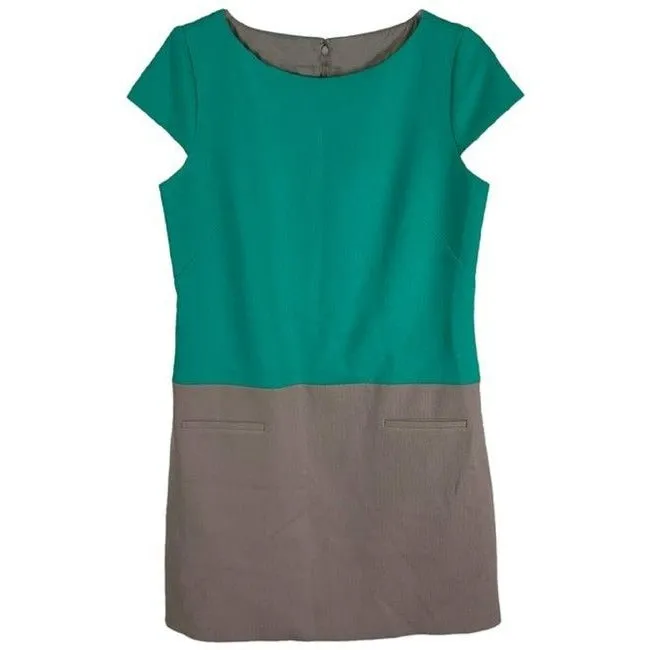 Eliza J Green And Beige Teal Taupe Colorblock Cap Sleeves Short Casual Dress