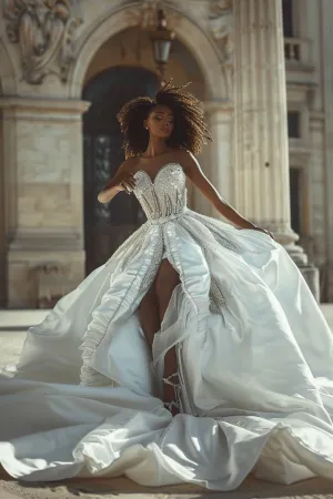 Evelyn  Elegant Sequin  White Off-Shoulder Ball Gown Wedding Dress