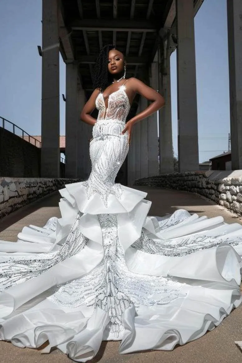 Faith  Champagne Princess    White Mermaid Gown  Wedding Dress