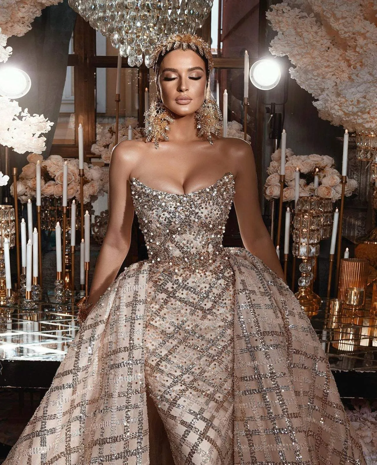 Gold Wedding Dress with Detachable Skirt