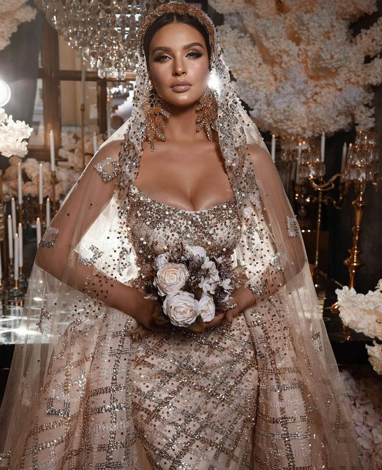 Gold Wedding Dress with Detachable Skirt