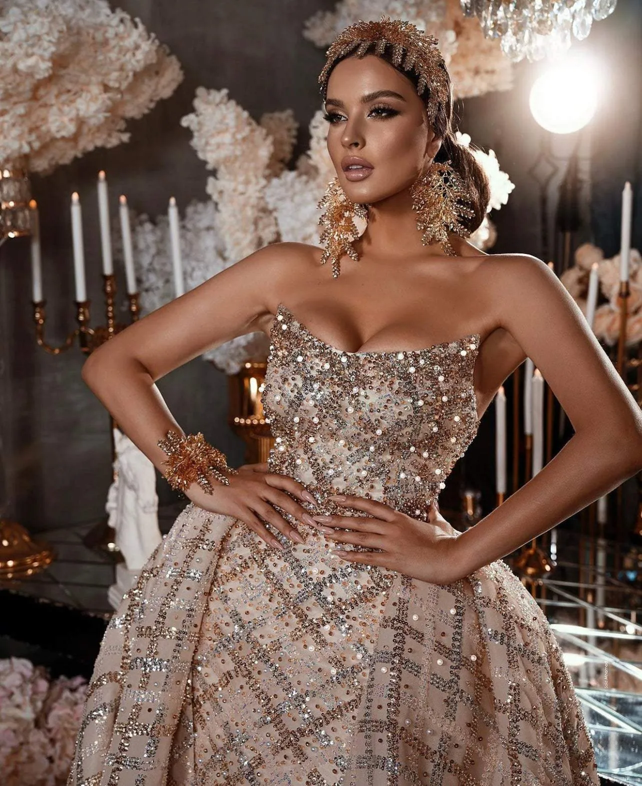 Gold Wedding Dress with Detachable Skirt