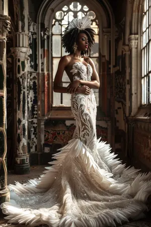 Halle  Elegant Sequin WhiteMermaid Gown  Wedding Dress