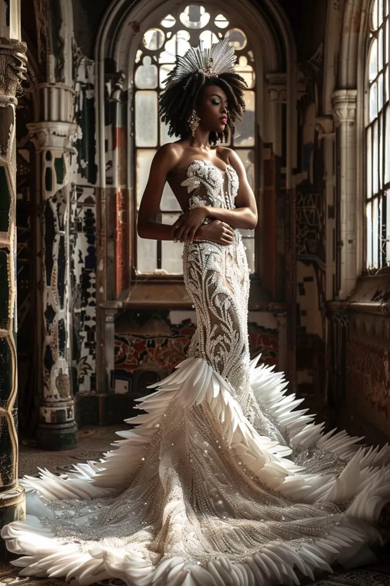 Halle  Elegant Sequin WhiteMermaid Gown  Wedding Dress