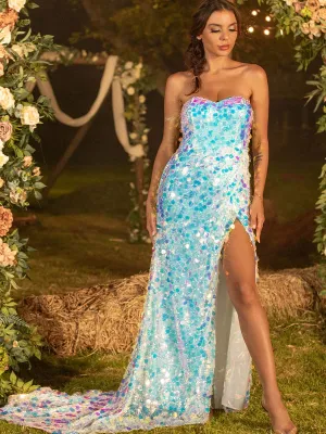Iridescent Sequin Wedding Dress With Detachable Straps