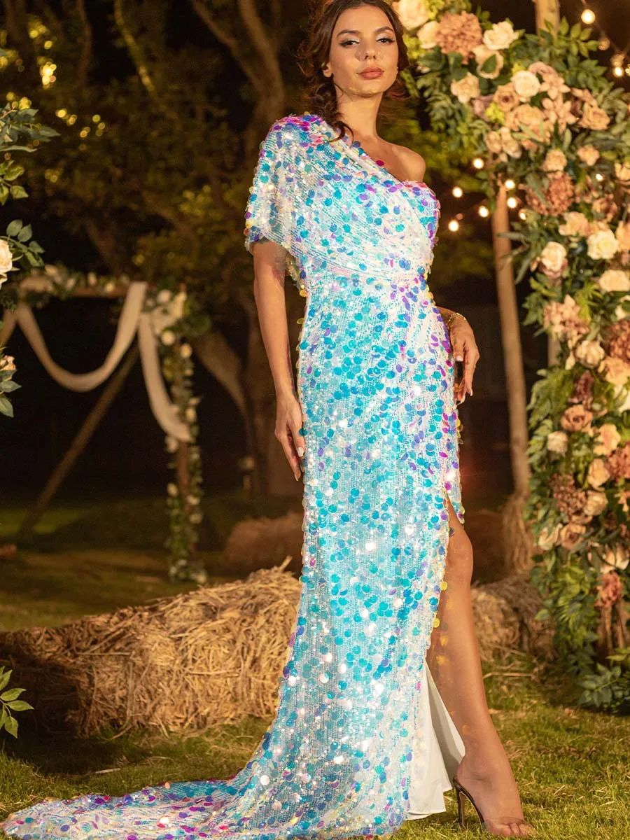 Iridescent Sequin Wedding Dress With Detachable Straps