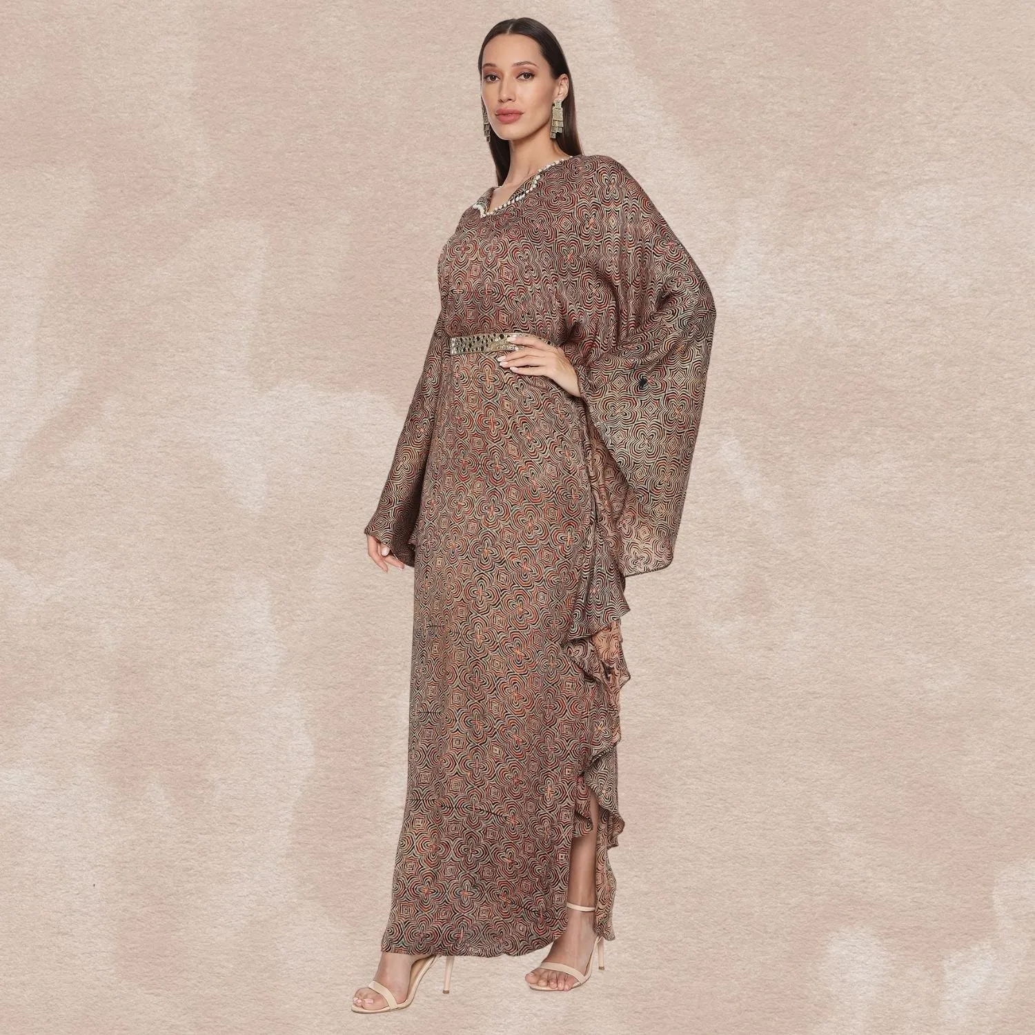 Julieta Tulip Ajrakh Modal Kaftan | Hand-Block Print | Dreamy Drape