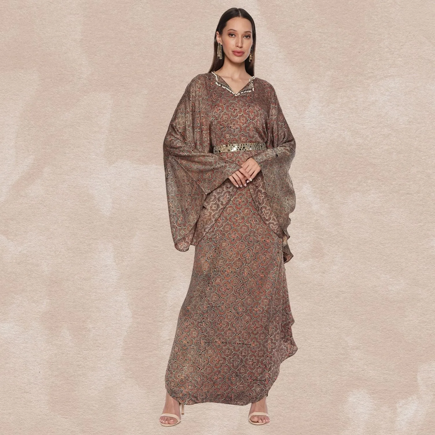 Julieta Tulip Ajrakh Modal Kaftan | Hand-Block Print | Dreamy Drape