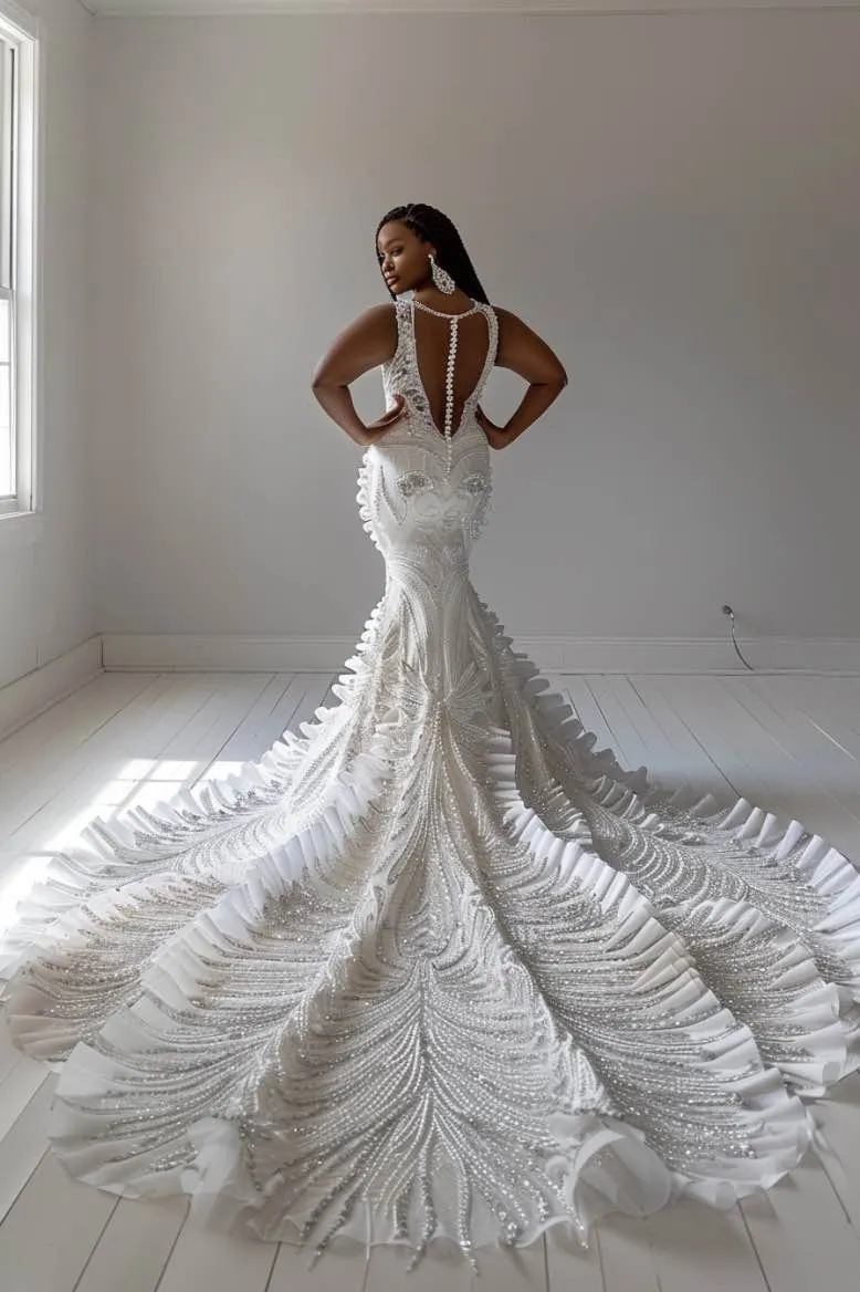 Maddison Luxury White Mermaid Gown  Wedding Dress