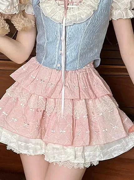 Ruffle Sleeve Vest   Balloon Shirt Puff Skirt