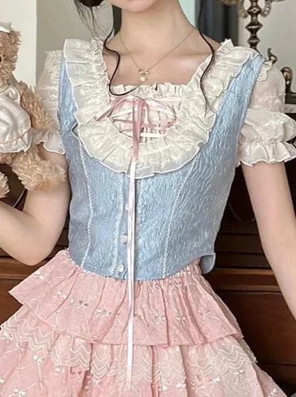 Ruffle Sleeve Vest   Balloon Shirt Puff Skirt