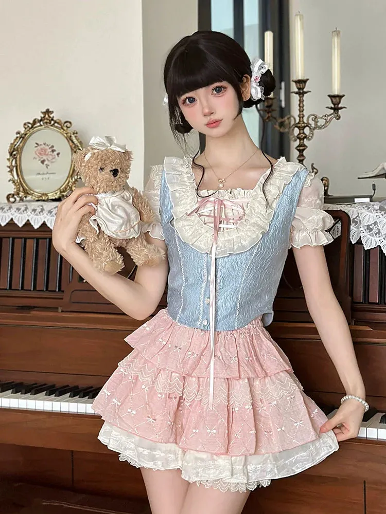 Ruffle Sleeve Vest   Balloon Shirt Puff Skirt