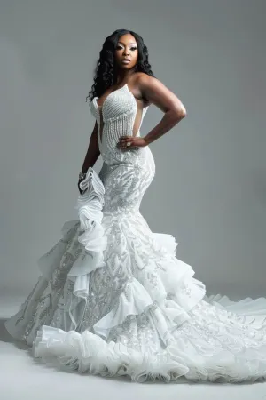 Skyla  Elegant Sequin off Shoulder  White Mermaid Gown  Wedding Dress