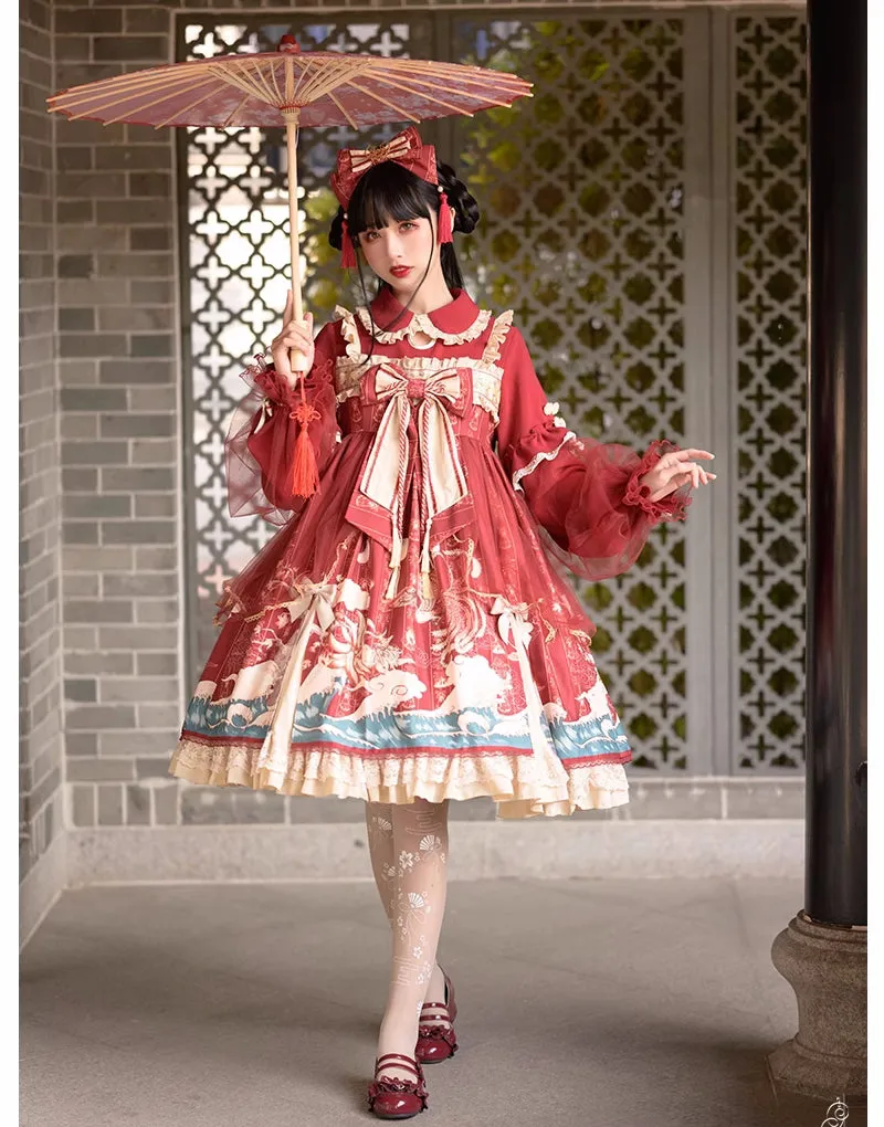 Sweet Bow Ruffle Lace Sleeves Lolita Dress