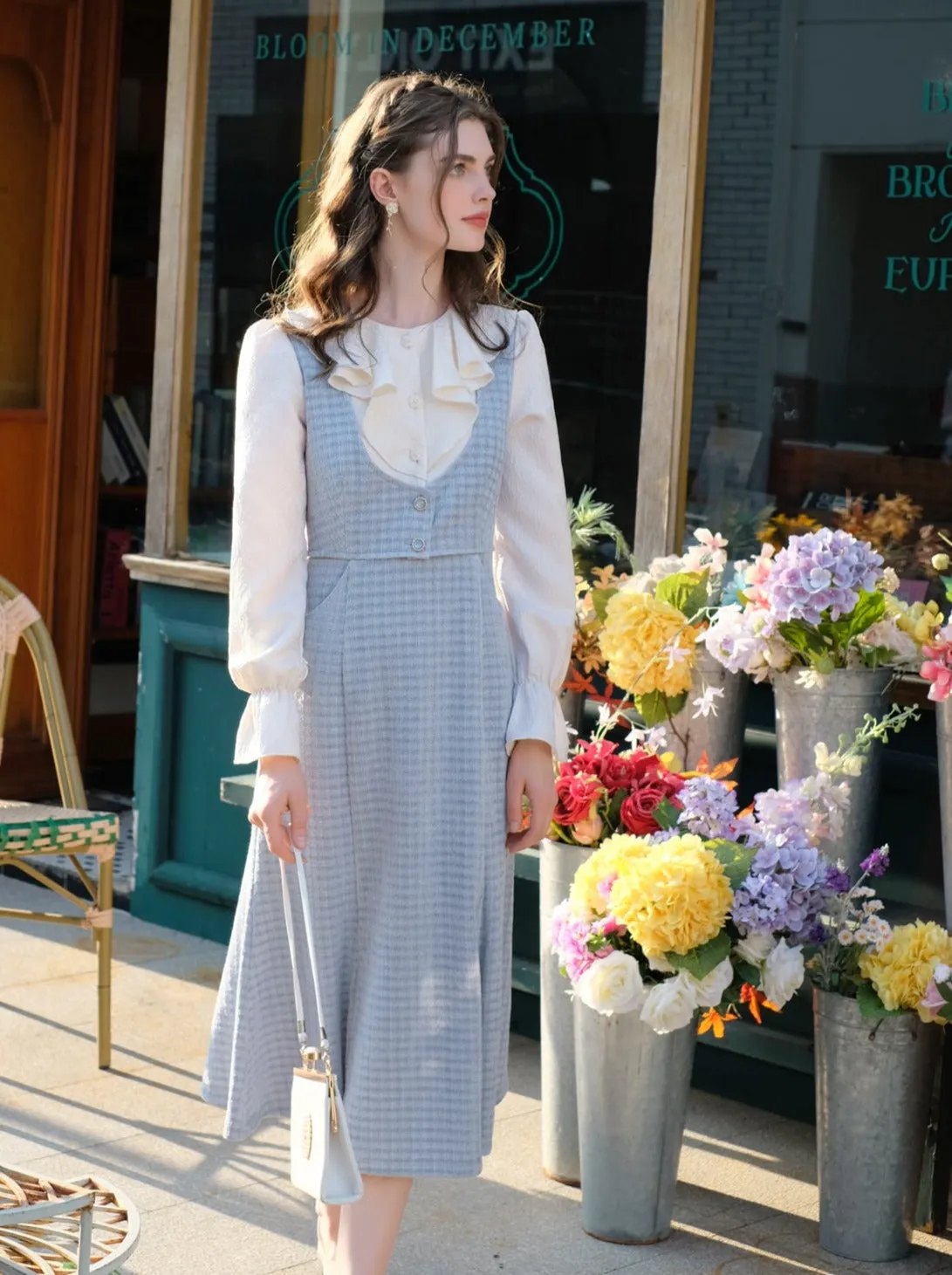 Two Retro Ruffle Check Letter Faux Piece French Dress