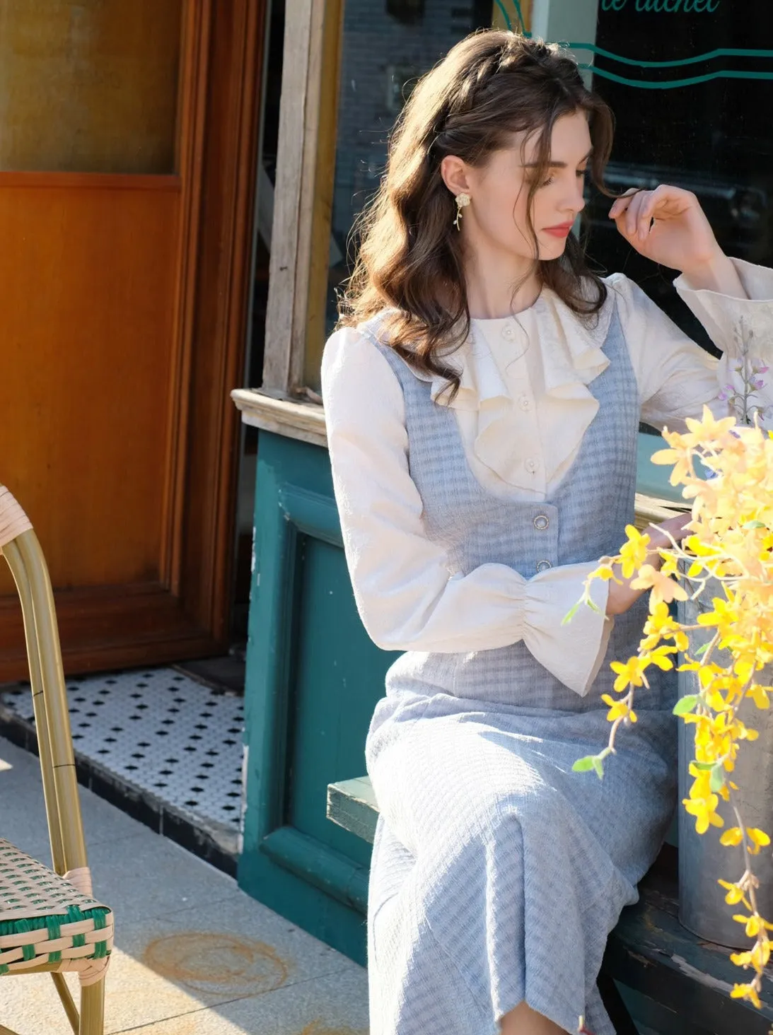 Two Retro Ruffle Check Letter Faux Piece French Dress