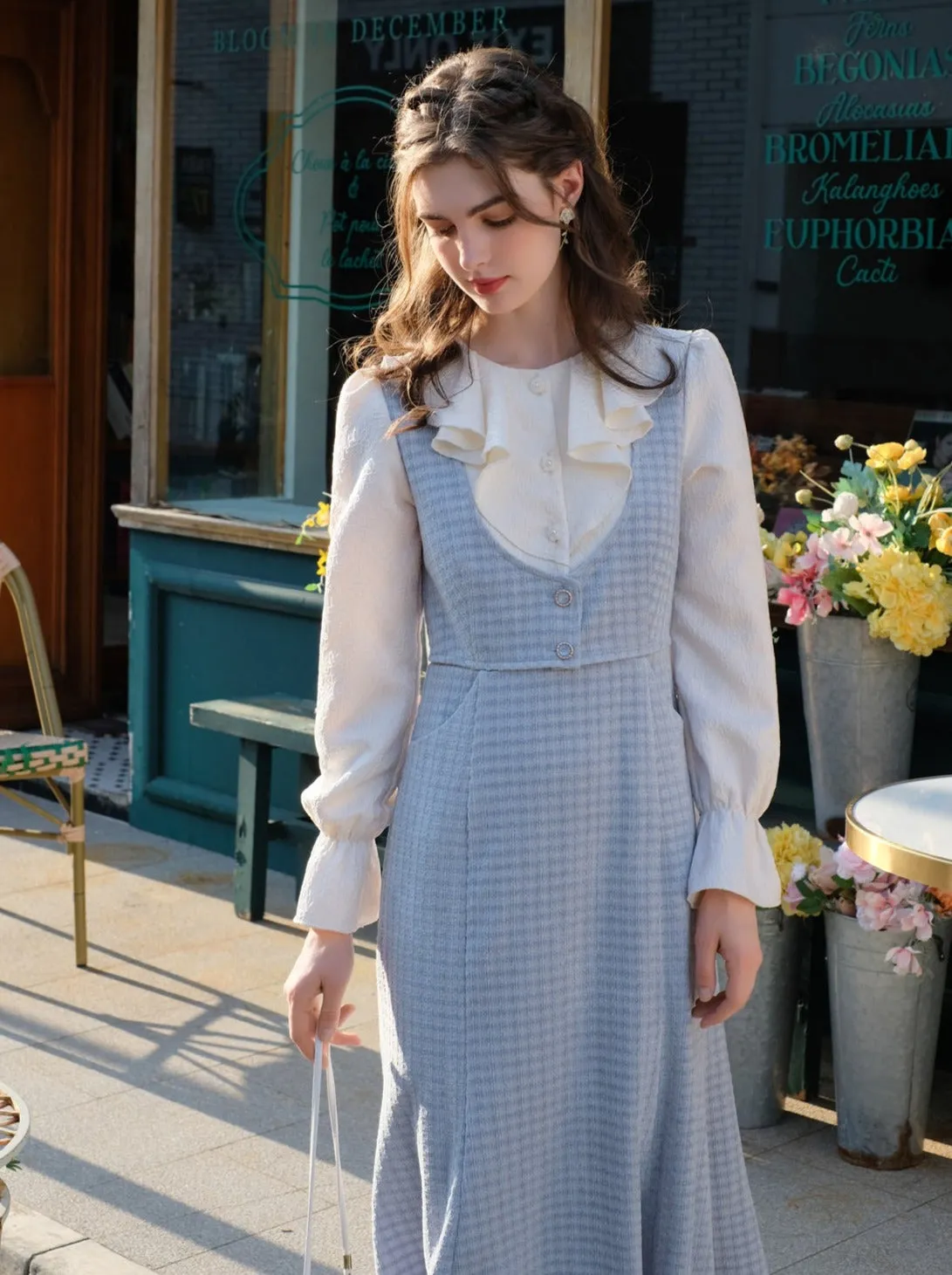 Two Retro Ruffle Check Letter Faux Piece French Dress
