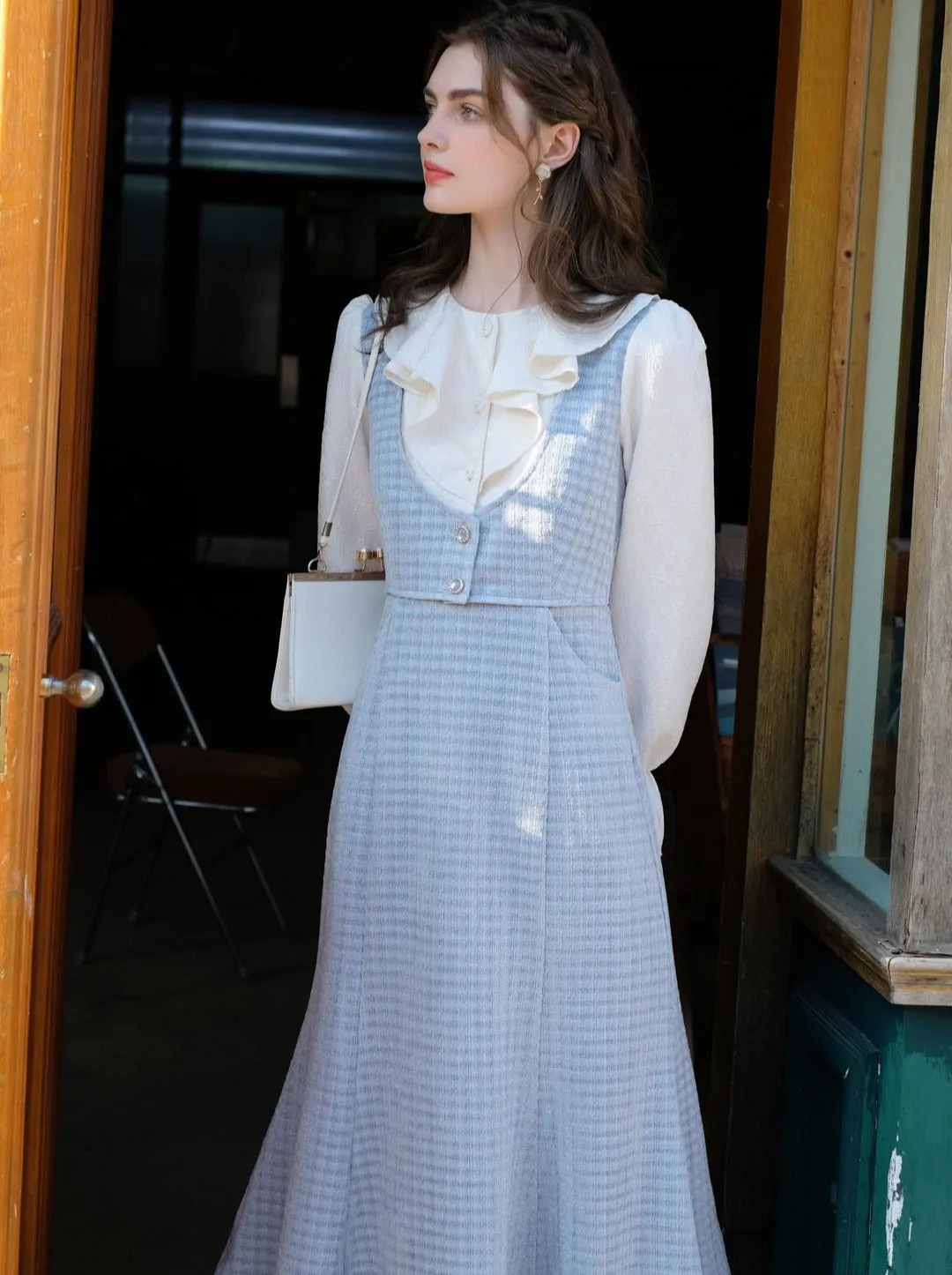 Two Retro Ruffle Check Letter Faux Piece French Dress