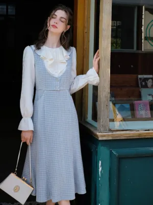 Two Retro Ruffle Check Letter Faux Piece French Dress