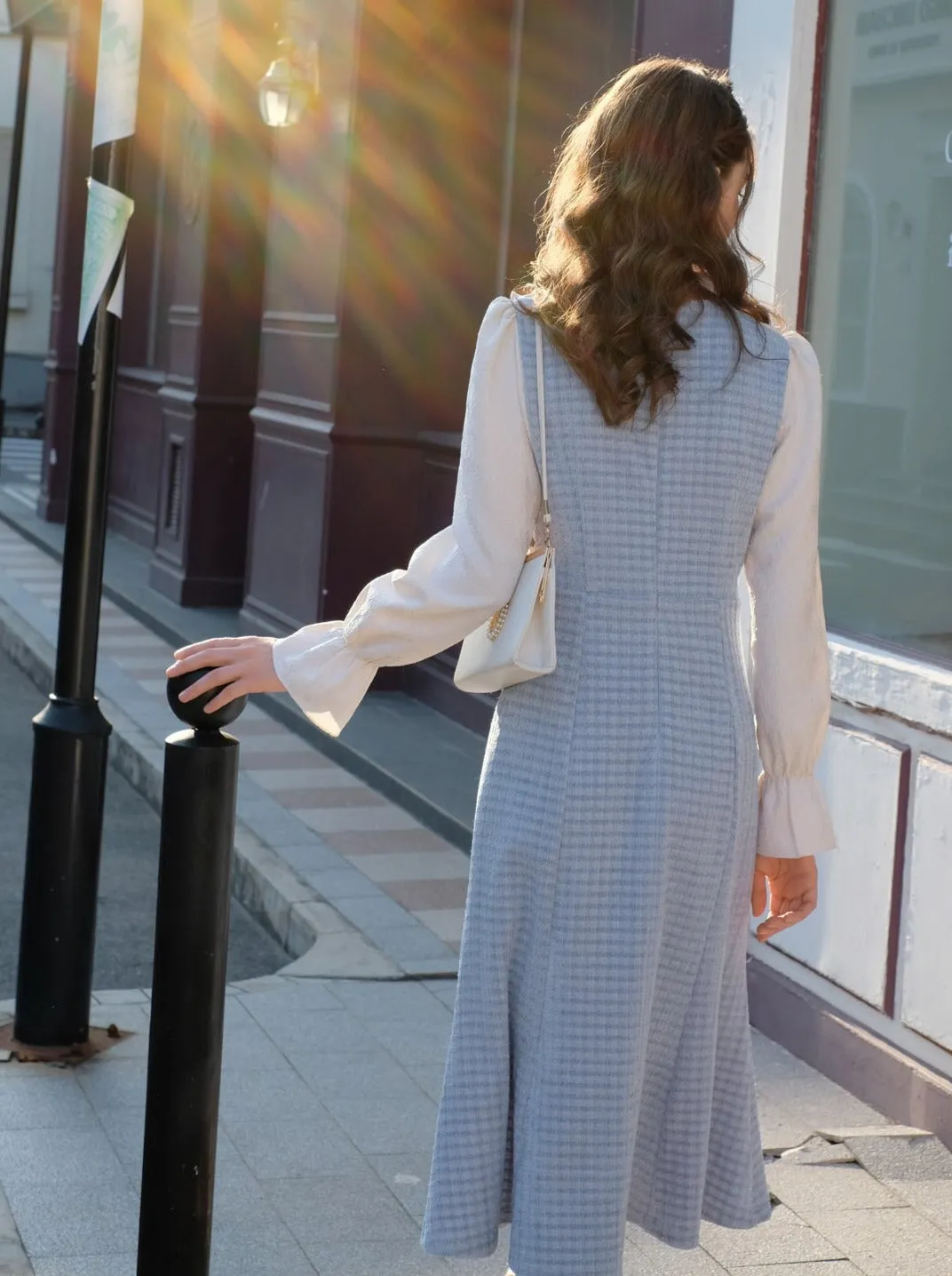 Two Retro Ruffle Check Letter Faux Piece French Dress